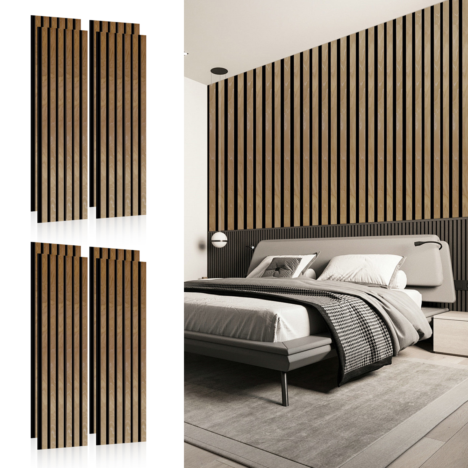 YOEXTO Acoustic Wood Wall Panels, 8 Pack 47.2”x 12.6”Natural Walnut Soundproof Wall Panels, 3D Fluted Sound Absorbing Panel with Wood Finish, Wood Slat Acoustic Panels for Wall, Ceiling Decor(Coffee)